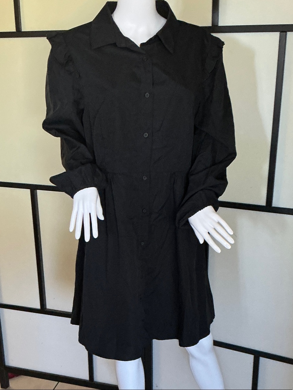 Women's Black Button-Front Shirt Dress